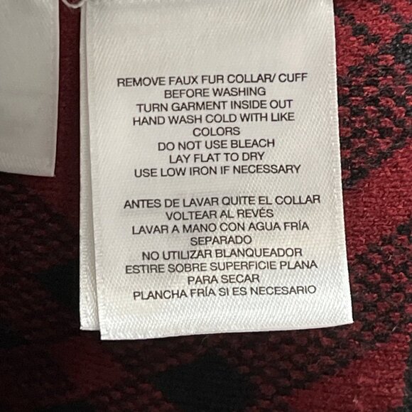 Anne Klein Sweater Jacket M Red Plaid Black Faux Fur Collar Full Zip Cardigan - Picture 8 of 13